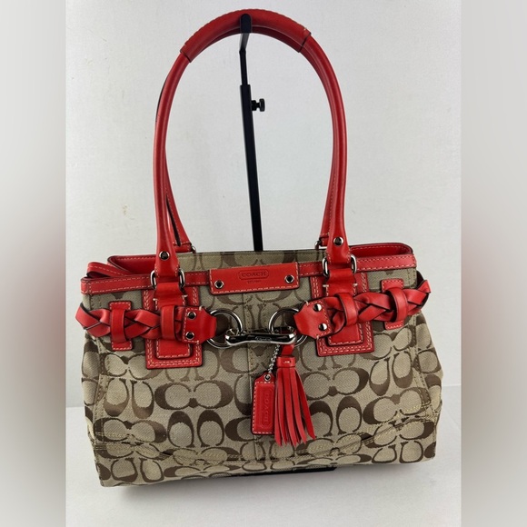 Coach Hampton Signature Canvas Leather Handbag Medium Size. - Picture 1 of 17